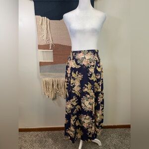 VTG I.V.Y Black Floral Dutch 100% Rayon Wrap Pencil Maxi Skirt S